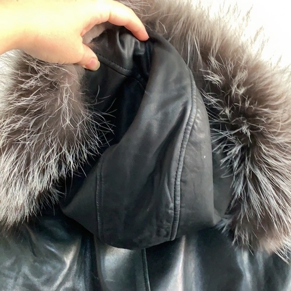 LNR | Convertible leather coat Fox hood trim black - Picture 9 of 16